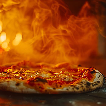 Pizza cooked in a wood-fired oven